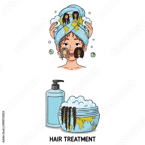 Diverse women hair care and treatment concept.