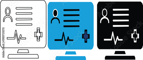 Digital Healthcare Line Icons Patient Portal and Online Doctor Consultation. Health care line icon in black silhouette color and black outline shape vector illustration.