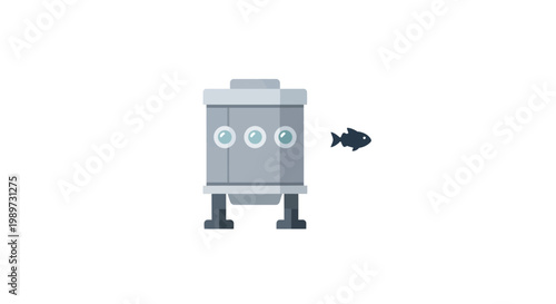 Robot interacting with small fish.