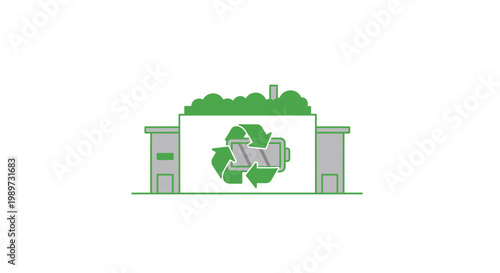 Recycling symbol on a building.