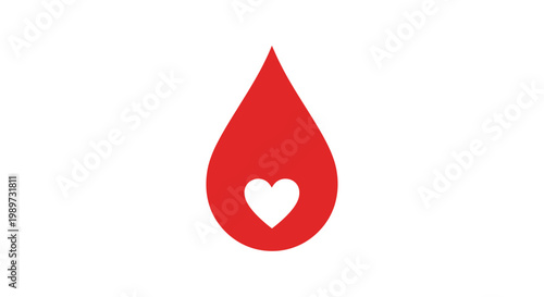 Red blood drop with heart symbol.
