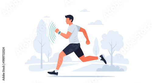man running in the park with smartwatch on his wrist