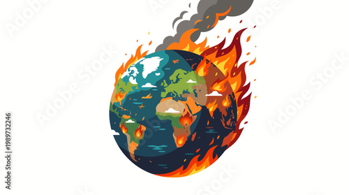 Burning Earth Illustration Depicting Global Warming and Environmental Crisis