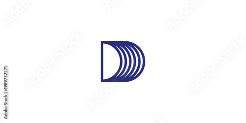 Abstract blue letter D logo with layered lines, isolated on a clean white background.