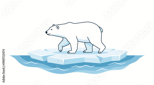 Illustration of a Polar Bear on Iceberg in Arctic Waters