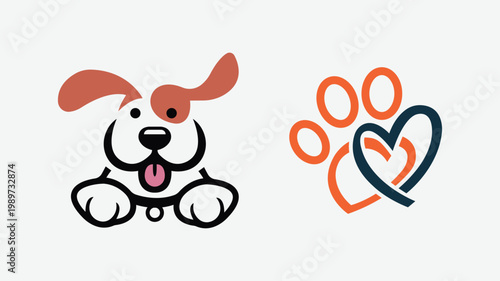 Cute Dog Logo Set – Pet Care, Paw and Love Symbol Collection