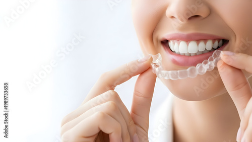 Close up of a woman's radiant smile highlighting perfect teeth and oral hygiene