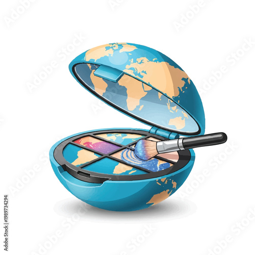 Global Makeup Palette with Brush Applying Color.