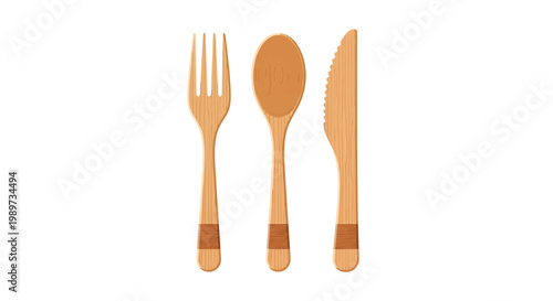 Wooden cutlery set including fork, spoon and knife