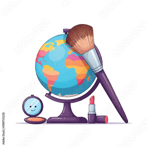 Globe with makeup and cosmetics for beauty industry.