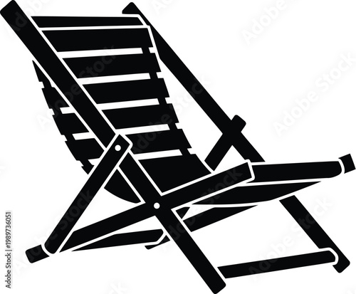 Folding wooden beach chair silhouette on transparent background. vector illustration.