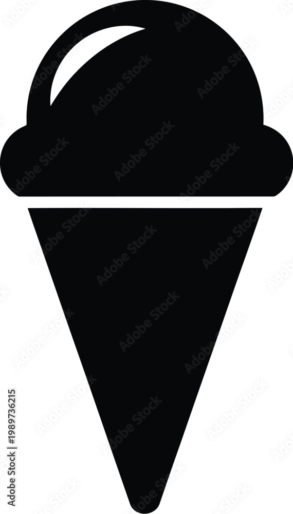 Obraz premium Ice cream cone vector illustration, simple black silhouette of a delicious frozen dessert.