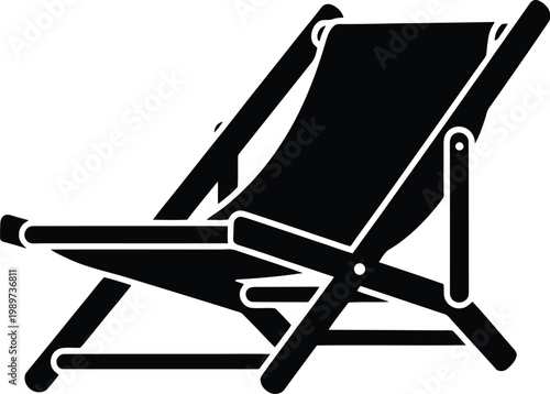 Folding deck chair silhouette for beach and garden relaxation isolated icon.