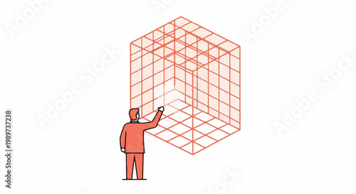 Professional Manipulating a Virtual 3D Wireframe Cube, Symbolizing Big Data Analysis, Metaverse Interaction, and Advanced Technological Solutions