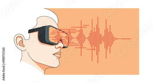 Augmented reality smart glasses displaying sound waves, illustrating future audio visualization technology and immersive digital experiences.