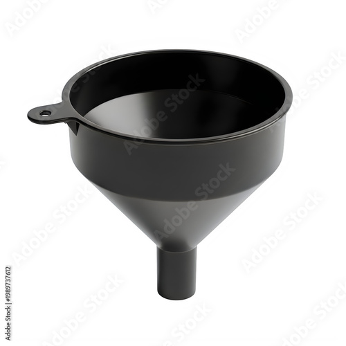 Black plastic funnel with handle isolated on transparent background transparent background