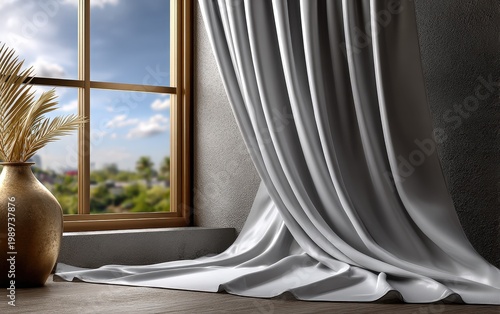 Elegant White Curtain Draped Over Window