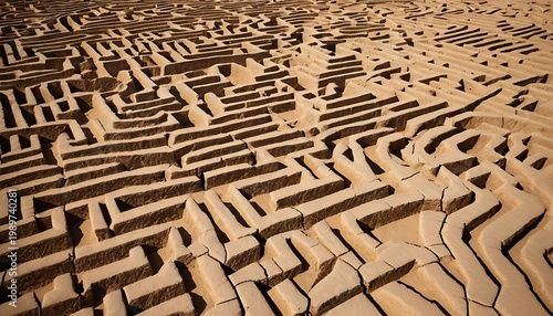 Natural Labyrinth Pattern Formed by Cracked Earth Background | old stone wall