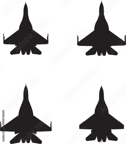 Four Black Silhouettes Of Fighter Jets In Different Angles