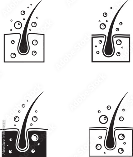 Hair follicle with bubbles icons set