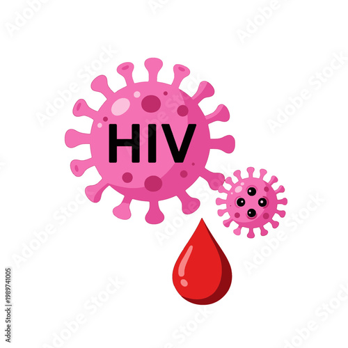Hiv Virus Icon with Blood Drop and Smaller Particle