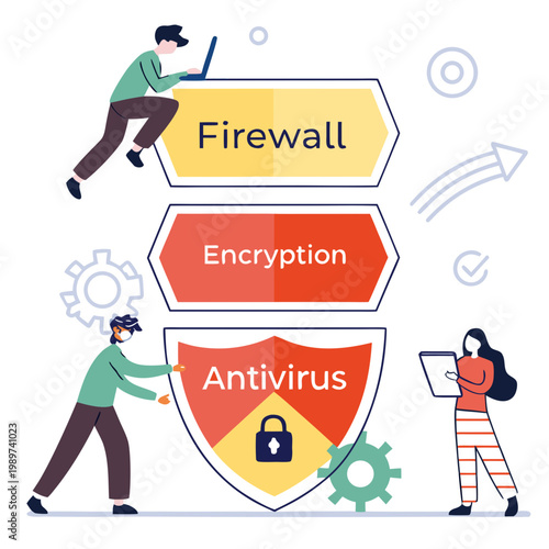People implementing cybersecurity measures with firewall encryption antivirus for strong digital data protection secure data network security internet protection cyber defense digital priva