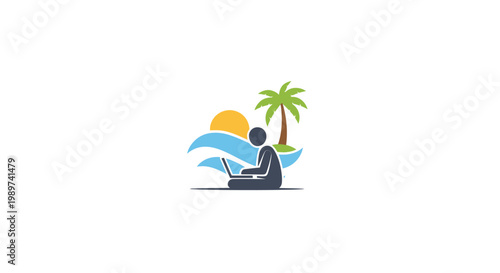 Person Working on Laptop at Beach.