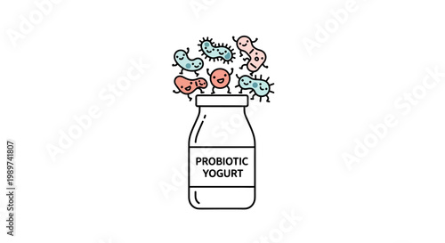 Probiotic Yogurt Container with Bacteria.