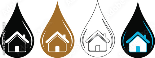 Four stylized house drops black gold white and teal variations