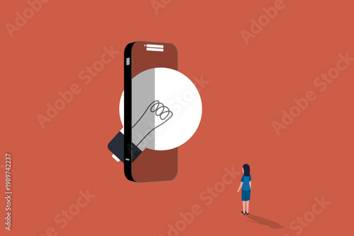 This illustration depicts the concept of generating business ideas and making money through online platforms or mobile apps