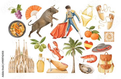 Photography Spain watercolor clipart, Spanish culture set.