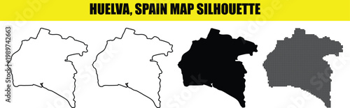 Huelva spain map silhouette outline filled dotted and solid vector graphic.