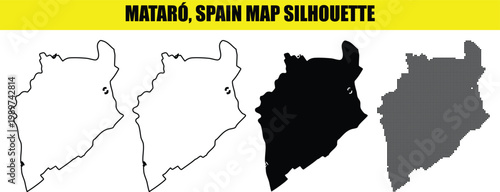 Mataró spain map silhouette isolated white black outline dotted vector illustration.