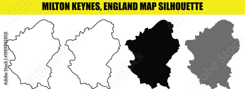 Milton keynes England map silhouette borough outline with dotted vector representation and border shape on yellow.