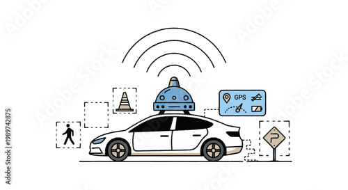 Autonomous Self-Driving Car Illustration with LiDAR Sensors and Navigation Technology System