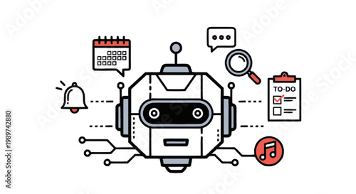 AI Robot Assistant Concept Illustration for Personal Productivity, Task Management, and Automated Digital Scheduling