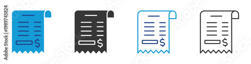  Receipt icon set multiple style collection	
