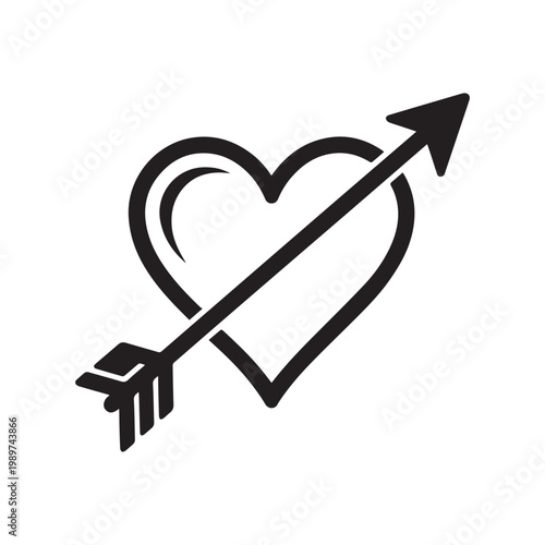 Heart with arrow icon, romantic love symbol linear vector illustration
