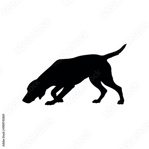 Dog sniffing silhouette vector flat illustration design.