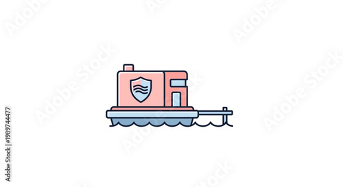 Secure pink house on floating foundation.