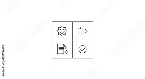Set of four business workflow icons.