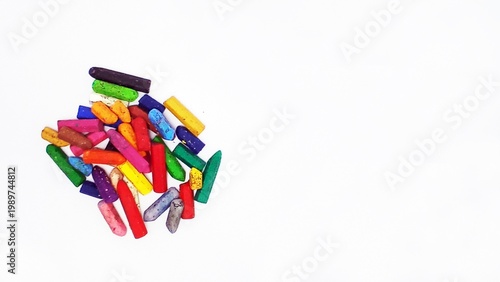 Obraz na plátne Colorful wax crayons isolated on white background close up view for creative art