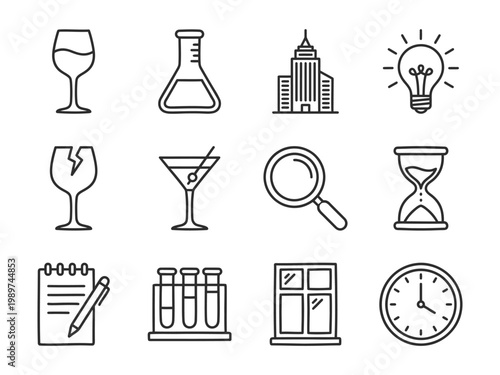 Collection of hand drawn icons related to time scheduling work with alarm clock person working magnifying glass graduation cap planning meeting hourglass calendar