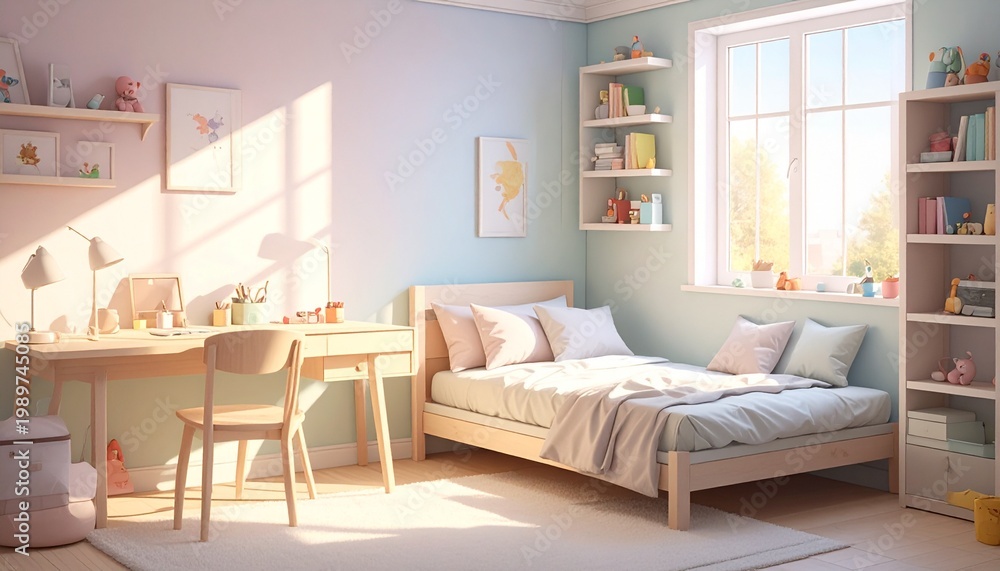 Fototapeta premium Bright Modern Bedroom with Natural Light – Interior Visual for Editorial, Lifestyle, or Home Branding Themes