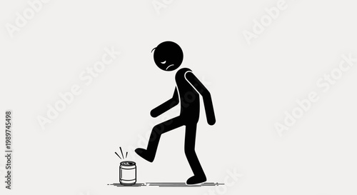 Black silhouette of man kicking can.