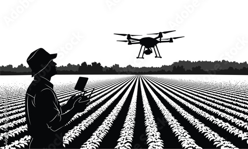 Farmer using drone in field, precision agriculture technology.