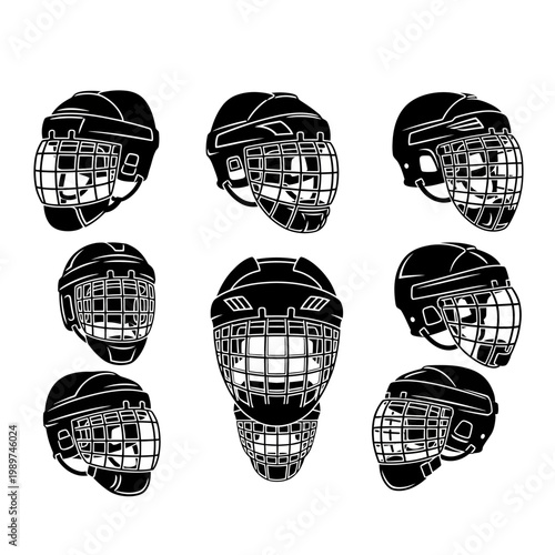 Collection of Hockey Helmets Silhouette Vector Graphic