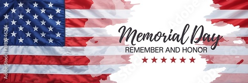 Memorial day american flag design with remember and honor text on white background