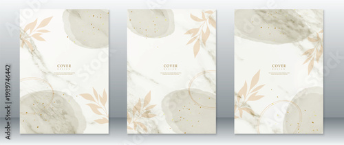 Set of cover page design watercolor background with leaf and gold texture