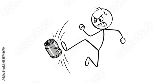 Man Kicking Soda Can Away Angrily.